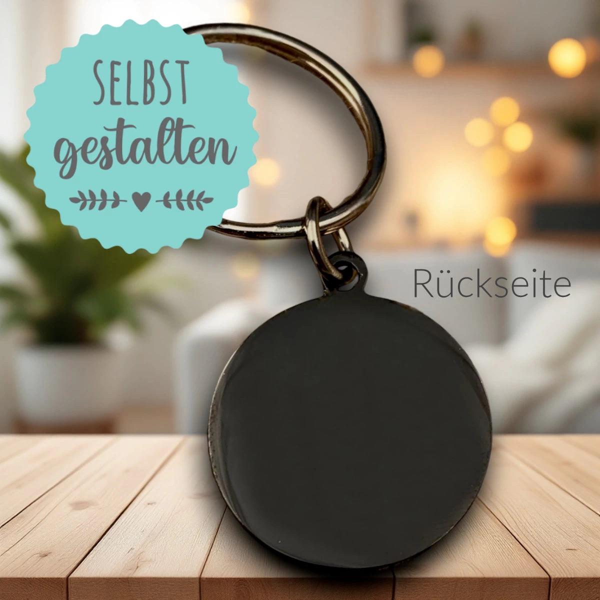 Personalisierter Schlüsselanhänger mit Fotogravur – Runde Form | Edelstahl schwarz